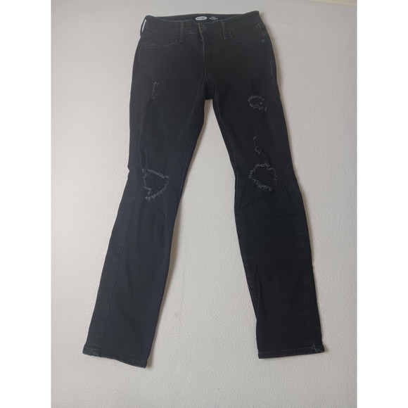 Old Navy Denim - Old Navy Power Slim Straight Jeans Womens 2 Black Wash Distressed Stretch Denim